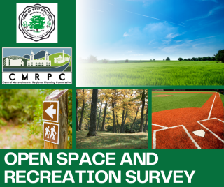 Town Seal, CMRPC seal, photo of field, trail, woods, and baseball field "Open Space and Recreation Survey"