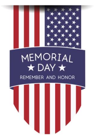 Clip art of a banner, colored like the American Flag, that reads "Memorial Day, Remember and Honor".