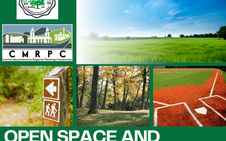 Town Seal, CMRPC seal, photo of field, trail, woods, and baseball field "Open Space and Recreation Survey"