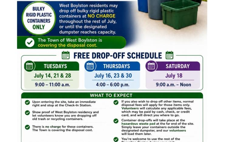 Flyer for the bulky rigid plastic drop off, explaining the body of this announcement.